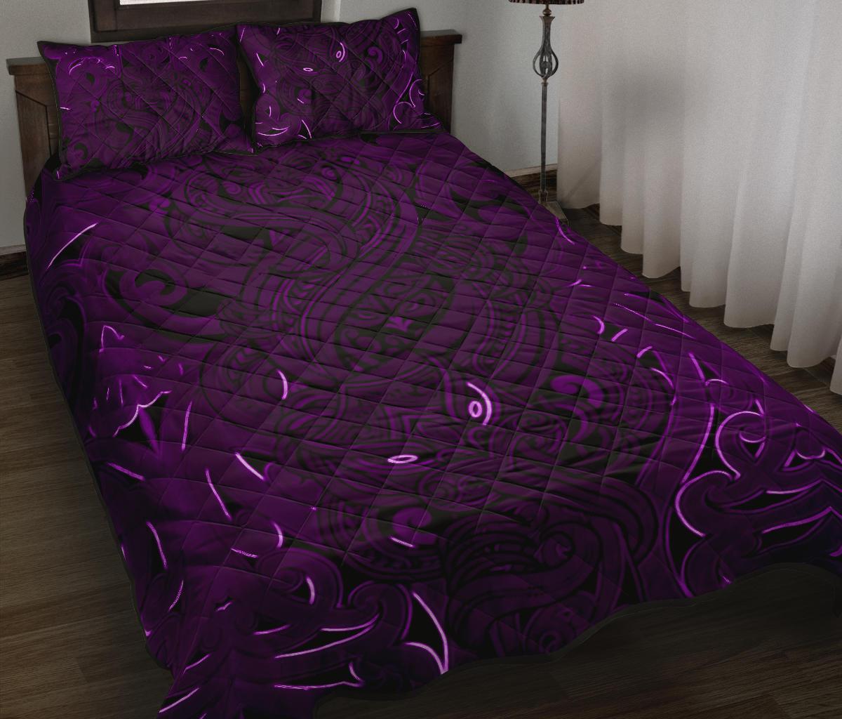 New Zealand Quilt Bed Set, Maori Gods Quilt And Pillow Cover Tumatauenga (God Of War) - Purple Purple - Polynesian Pride