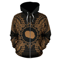 Cook Islands Polynesian All Over Zip up Hoodie Map Gold - Polynesian Pride