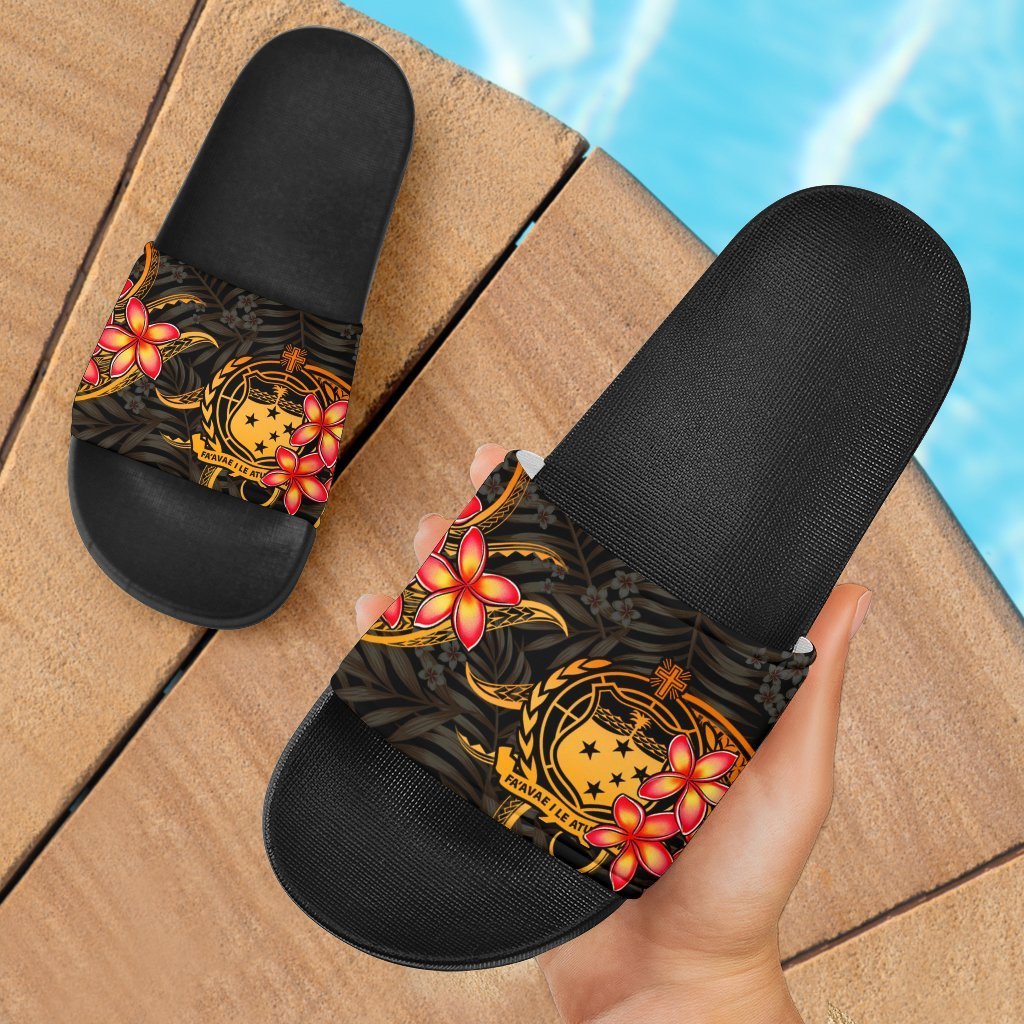 Samoa Slide Sandals - Gold Plumeria Black - Polynesian Pride