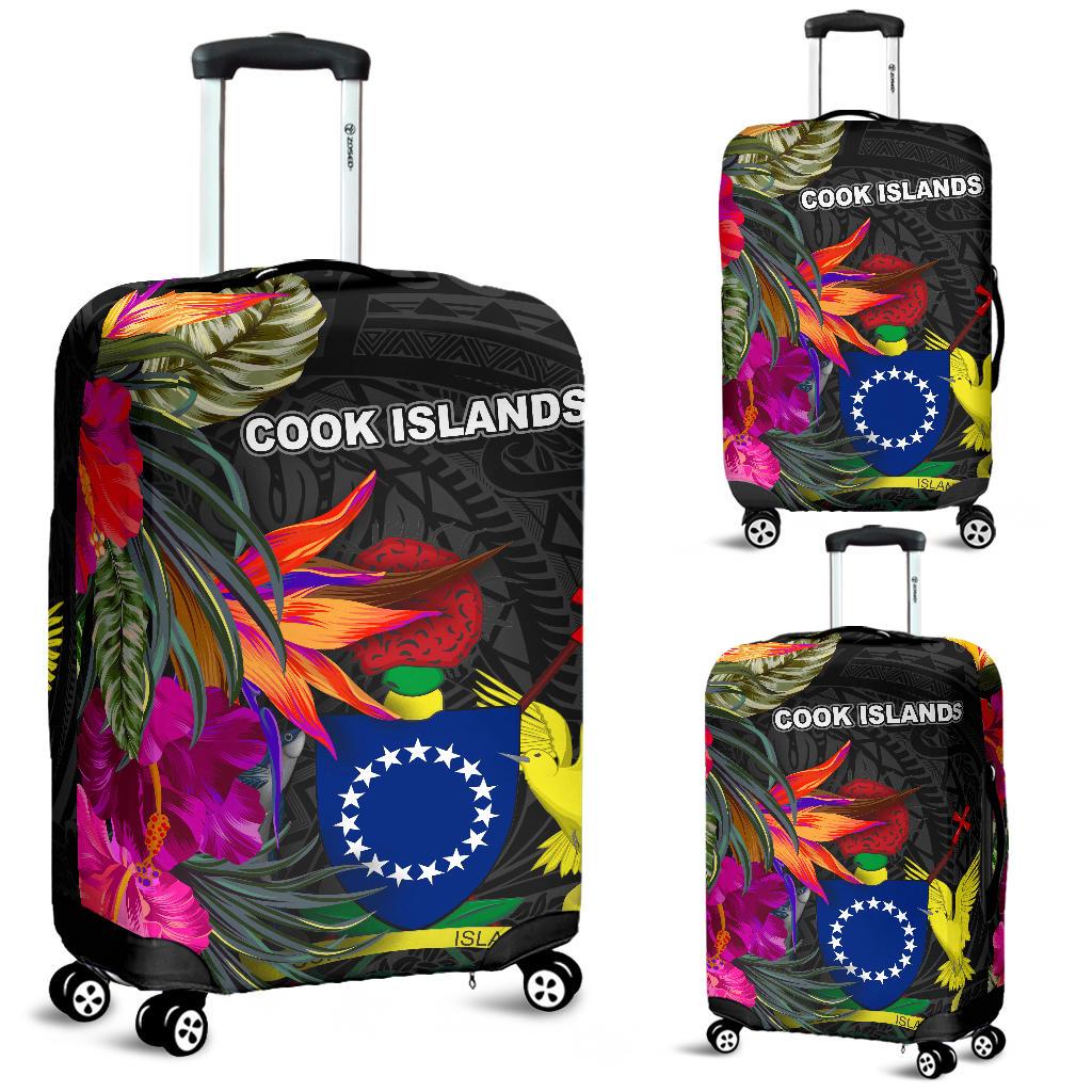 Cook Islands Luggage Covers - Polynesian Hibiscus Pattern Black - Polynesian Pride