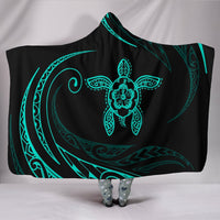 Hawaii Turtle Hibicus Hooded Blanket - Turquoise - Frida Style Hooded Blanket Turquoise - Polynesian Pride