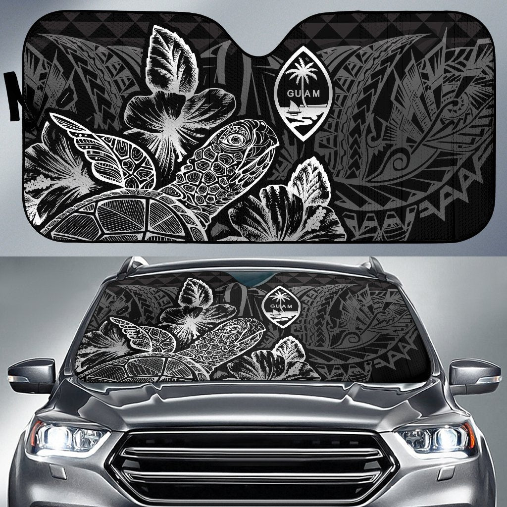 Guam Auto Sun Shades Turtle Hibiscus Black Auto Sun Shade Universal Fit Black - Polynesian Pride