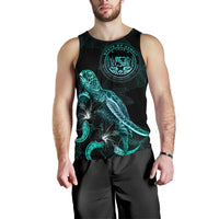 Hawaii Polynesian Men Tank Top - Turtle With Blooming Hibiscus Tuquoise - Polynesian Pride
