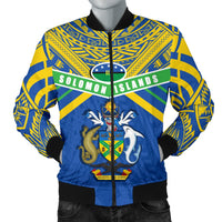 Solomon Islands Men Bomber Jacket Simple Coat Of Arms Rugby Blue - Polynesian Pride
