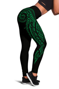 Hawaii State Tattoo Swirly Polynesian Green Kanaka Women's Leggings Green - Polynesian Pride