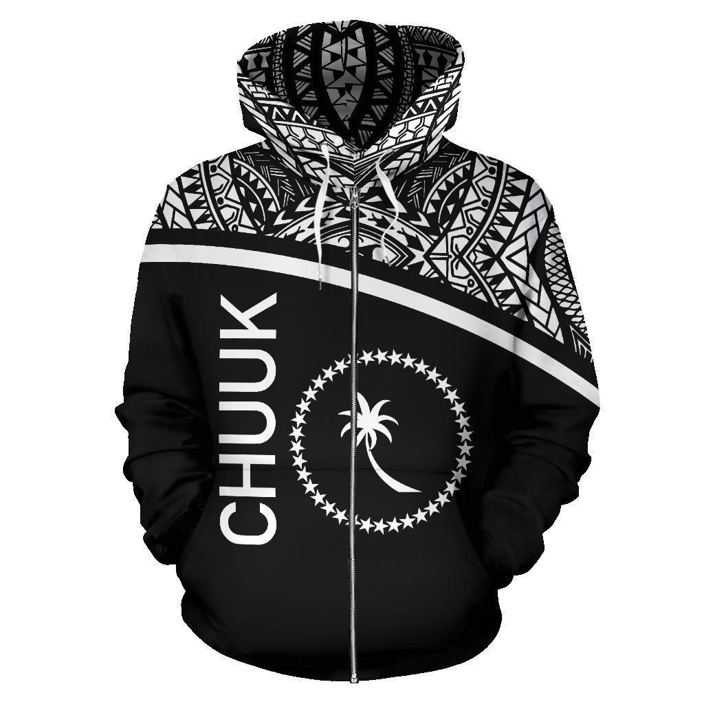 Chuuk All Over Zip up Hoodie Micronesia Black Curve Style - Polynesian Pride
