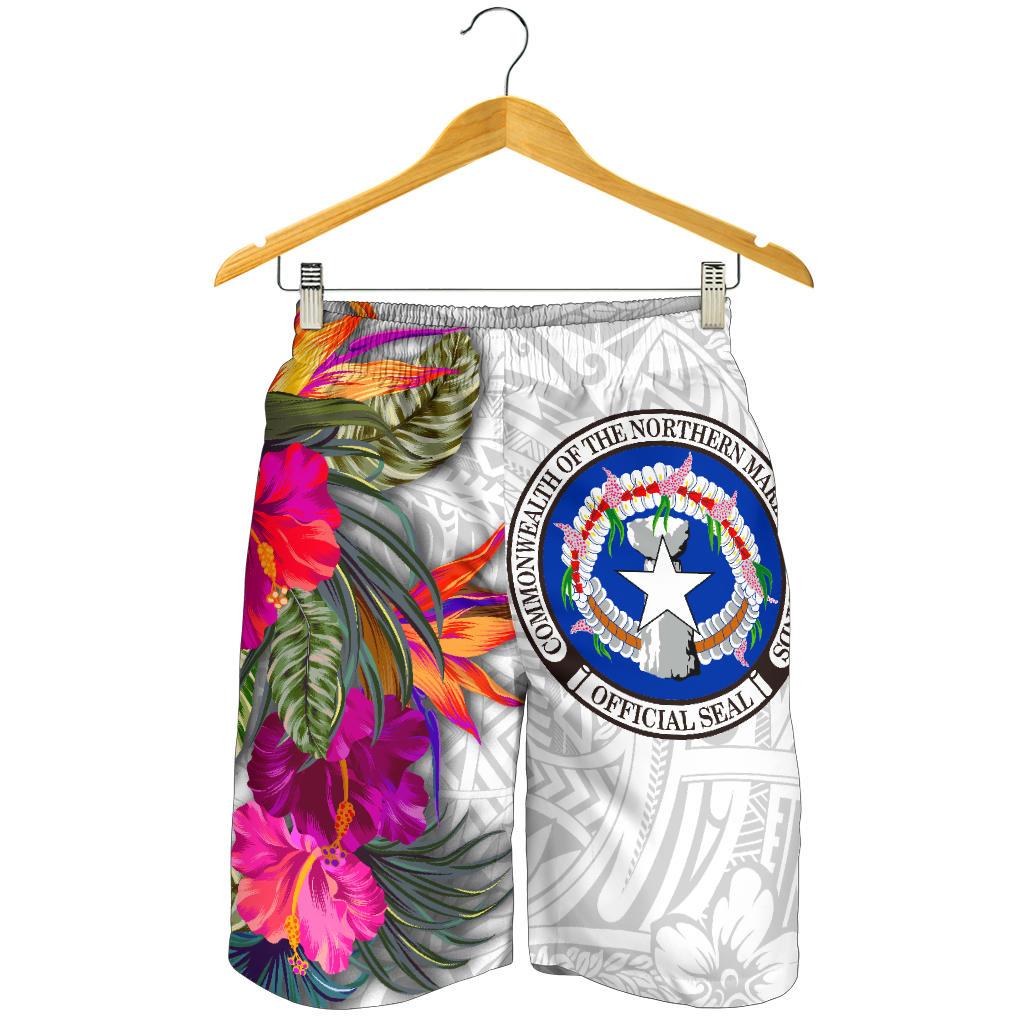 Northern Mariana Islands All Over Print Men's Shorts Polynesian Hibiscus White Pattern - Polynesian Pride