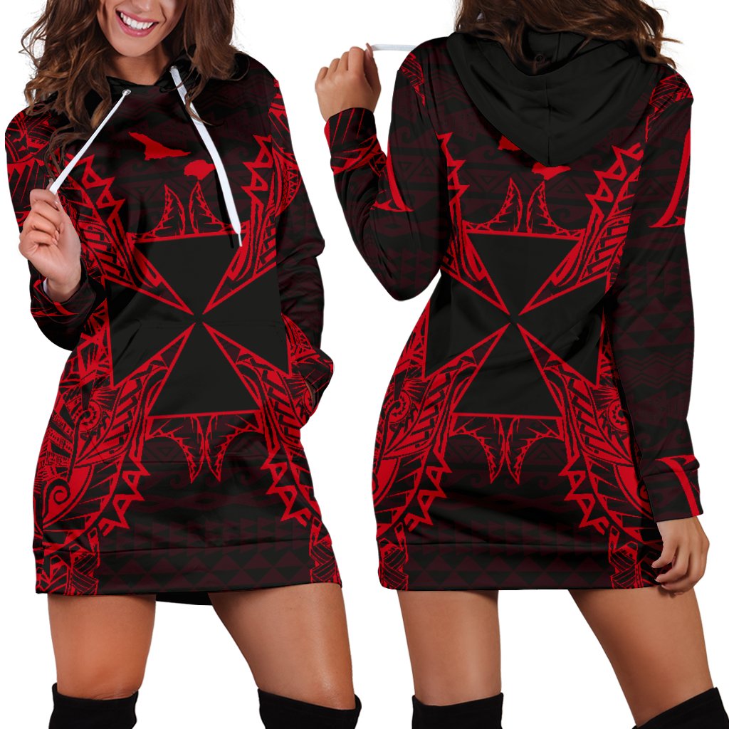 Wallis And Futuna Polynesian Hoodie Dress Map Red Red - Polynesian Pride