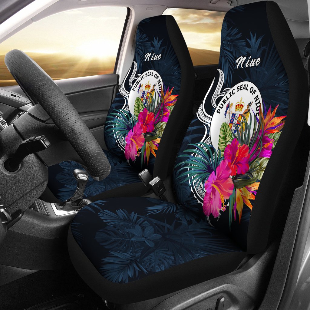 Niue Polynesian Car Seat Covers - Tropical Flower Universal Fit Blue - Polynesian Pride