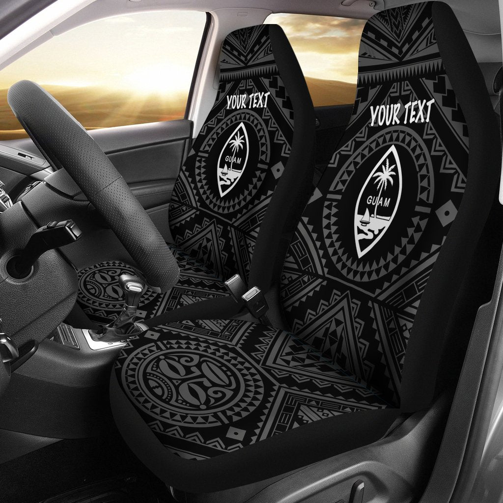 Guam Personalised Car Seat Covers - Guam Seal With Polynesian Tattoo Style (Black) Universal Fit Black - Polynesian Pride