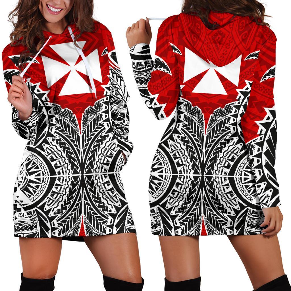 Wallis And Futuna Hoodie Dress - Wallis And Futuna Coat Of Arms Premium Red - Polynesian Pride