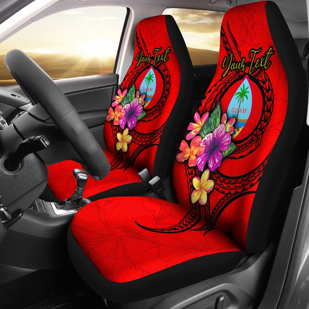 Guam Polynesian Custom Personalised Car Seat Covers - Floral With Seal Red Universal Fit Red - Polynesian Pride