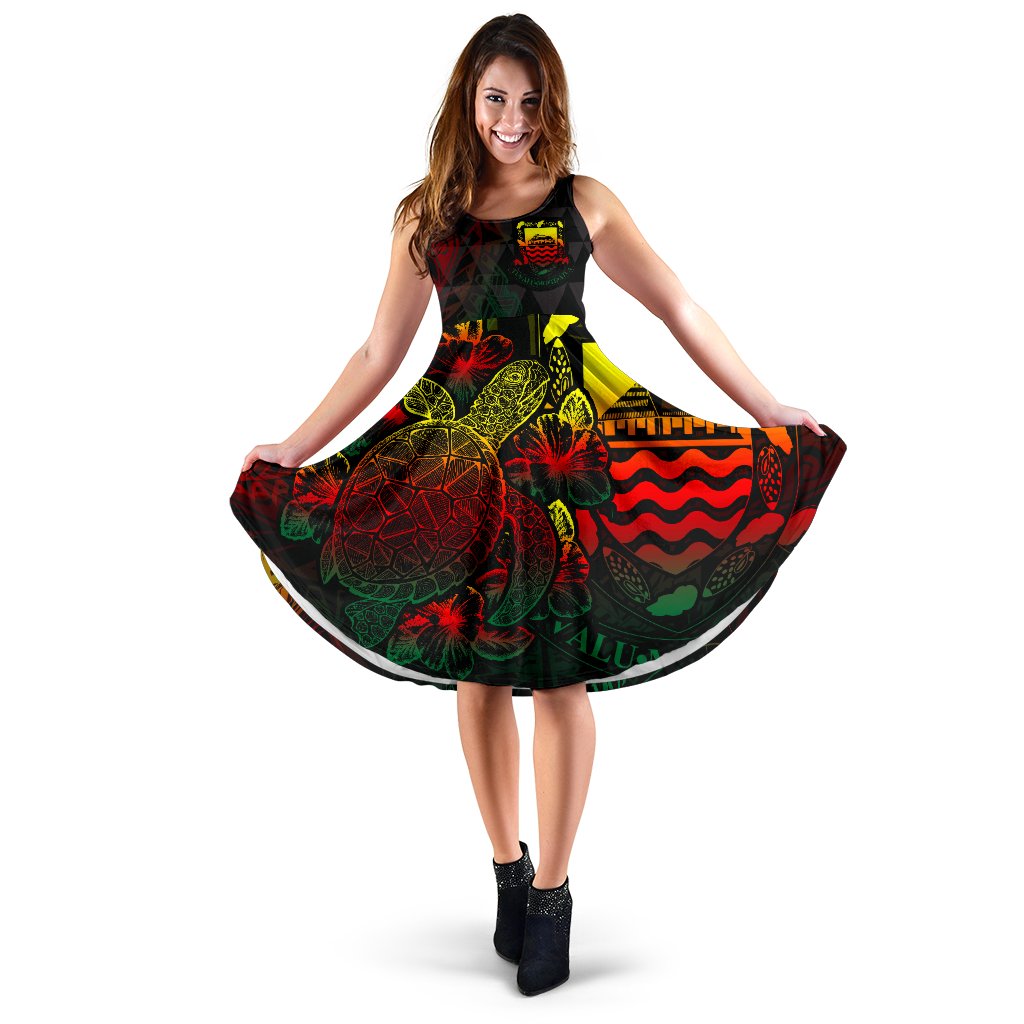 Tuvalu Polynesian Midi Dress - Turtle Hibiscus Reggae Women Reggae - Polynesian Pride