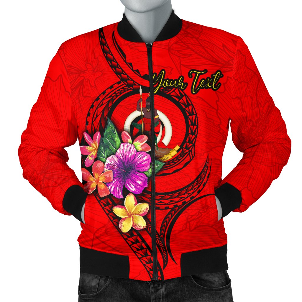 Vanuatu Polynesian Custom Personalised Men's Bomber Jacket - Floral With Seal Red Red - Polynesian Pride