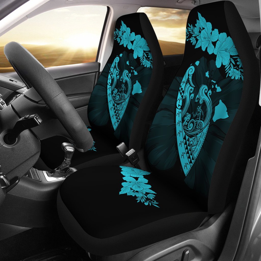 Hawaii Hibiscus Banzai Surfing Car Seat Cover Blue - Polynesian Pride