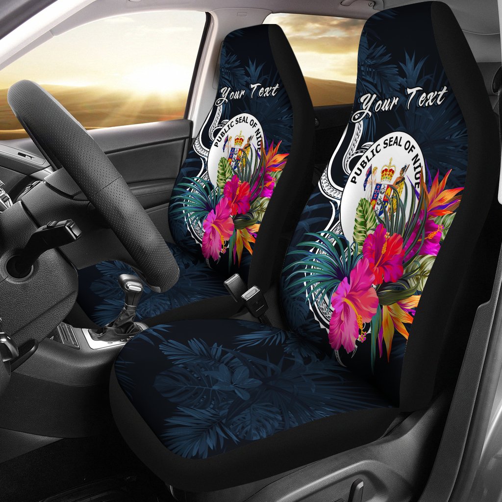 Niue Polynesian Custom Personalised Car Seat Covers - Tropical Flower Universal Fit Blue - Polynesian Pride