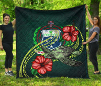 Samoa Polynesian Premium Quilt - Green Turtle Hibiscus Green - Polynesian Pride