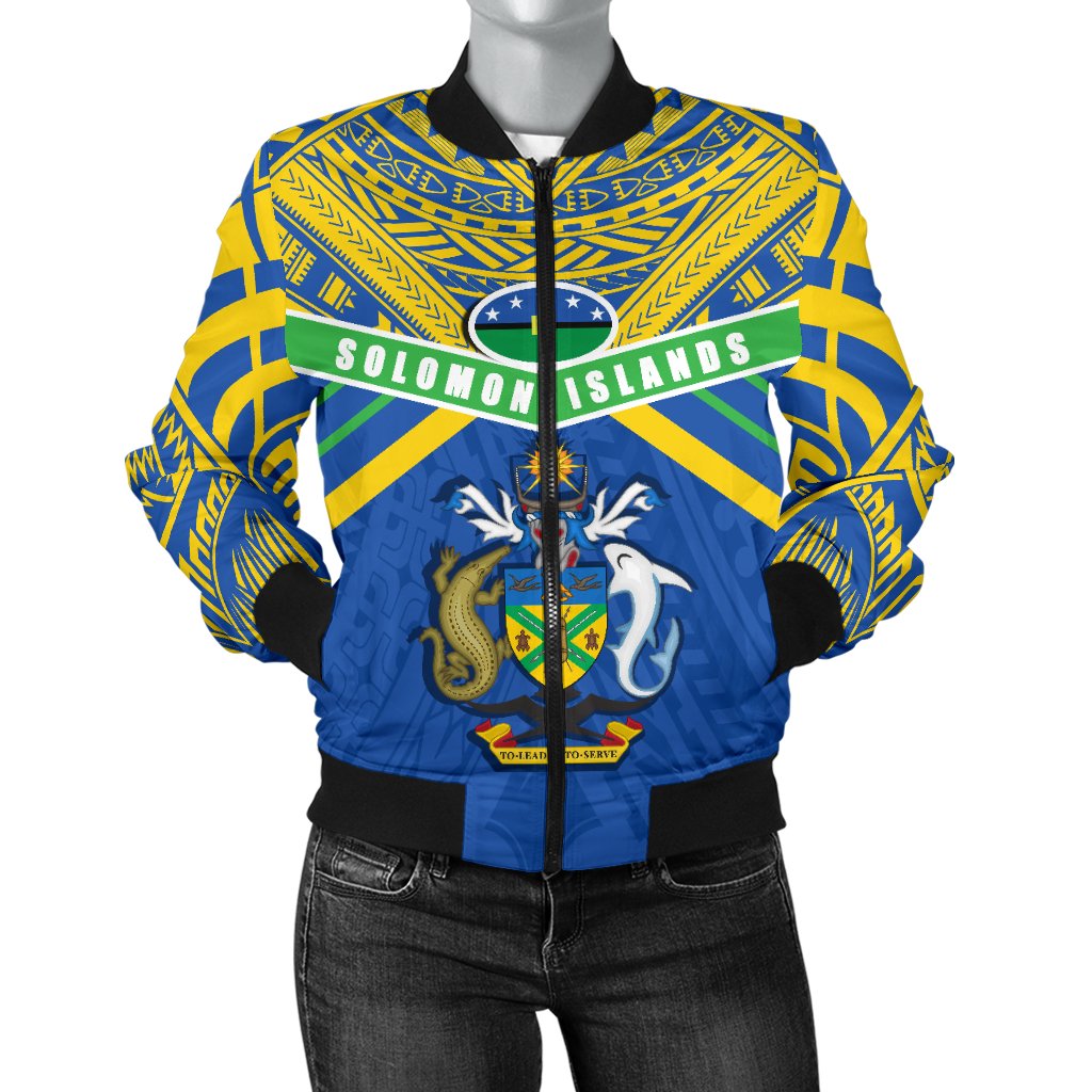 Solomon Islands Women Bomber Jacket Simple Coat Of Arms Rugby - Polynesian Pride
