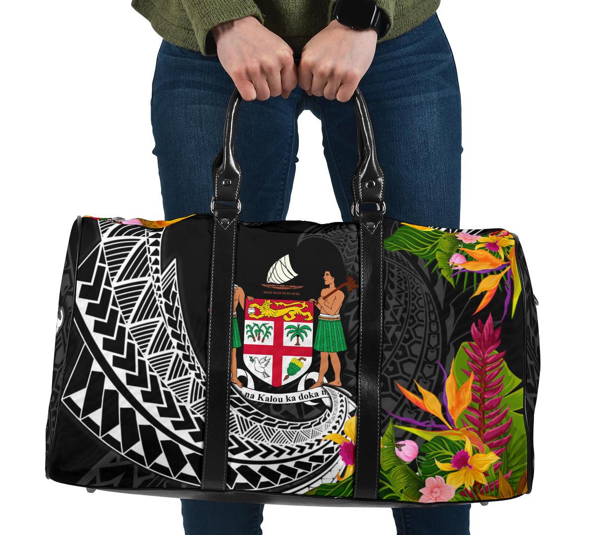 Fiji Travel Bag - Custom Personalised Seal Spiral Polynesian Patterns Travel Bag - Black - Fiji One size Black - Polynesian Pride
