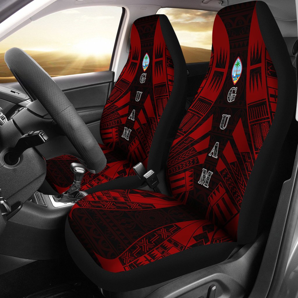 Guam Car Seat Covers - Guam Coat Of Arms Polynesian Tattoo Red Universal Fit Red - Polynesian Pride