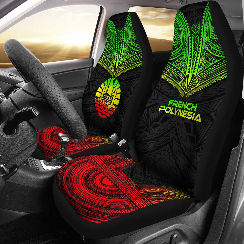 French Polynesian Car Seat Cover - French Polynesian Coat Of Arms Polynesian Chief Tattoo Reggae Version Universal Fit Reggae - Polynesian Pride