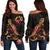 Tonga Polynesian Women's Off Shoulder Sweater - Turtle With Blooming Hibiscus Gold Gold - Polynesian Pride