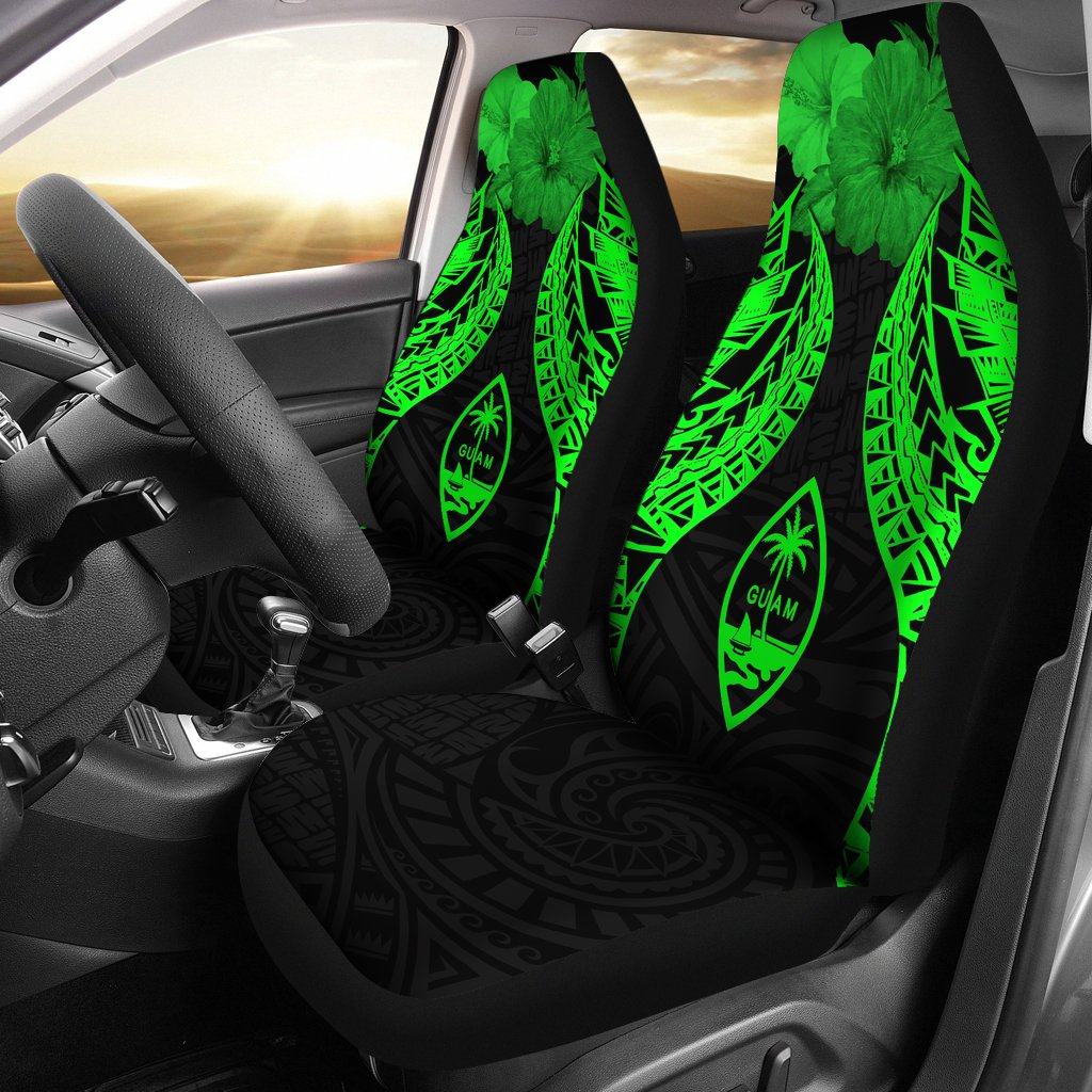 Guam Polynesian Car Seat Covers Pride Seal And Hibiscus Green Universal Fit Green - Polynesian Pride