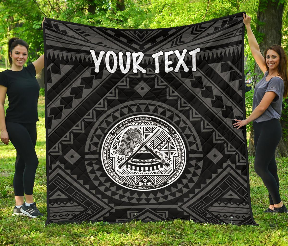 American Samoa Personalised Premium Quilt - Seal In Polynesian Tattoo Style ( Black) - Polynesian Pride