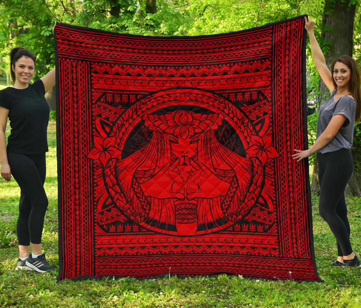Hawaii Polynesian Pele Kanaka Premium Quilt Red Red - Polynesian Pride