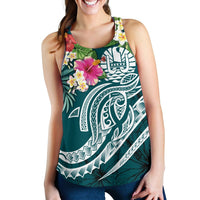 Tahiti Polynesian Women's Racerback Tank - Summer Plumeria (Turquoise) - Polynesian Pride