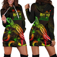 Fiji Polynesian Hoodie Dress - Turtle With Blooming Hibiscus Reggae Reggae - Polynesian Pride