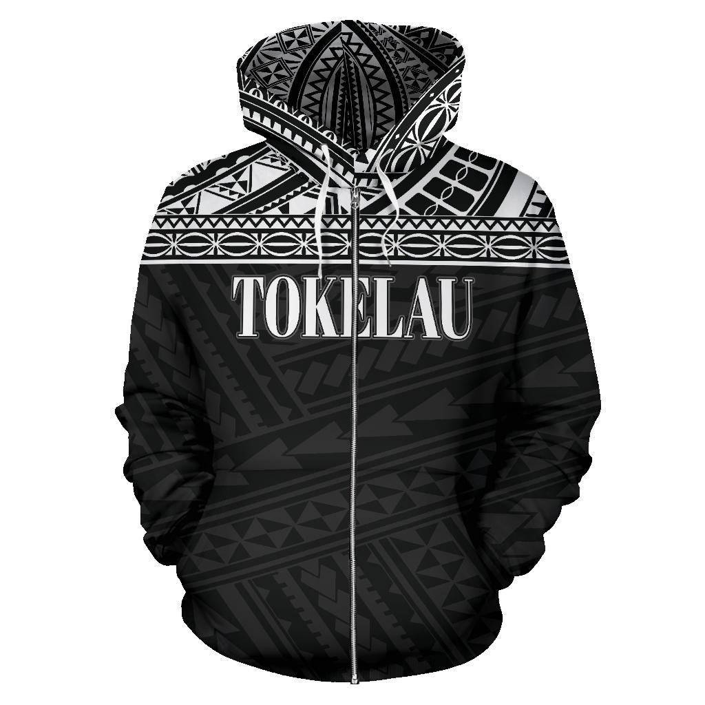 Tokelau Polynesian All Over Zip up Hoodie Black Horizontal - Polynesian Pride