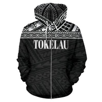Tokelau Polynesian All Over Zip up Hoodie Black Horizontal - Polynesian Pride