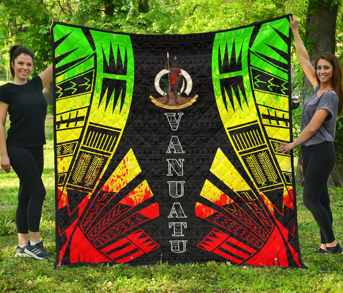 Vanuatu Premium Quilt - Vanuatu Coat Of Arms Polynesian Reggae Tattoo - Polynesian Pride