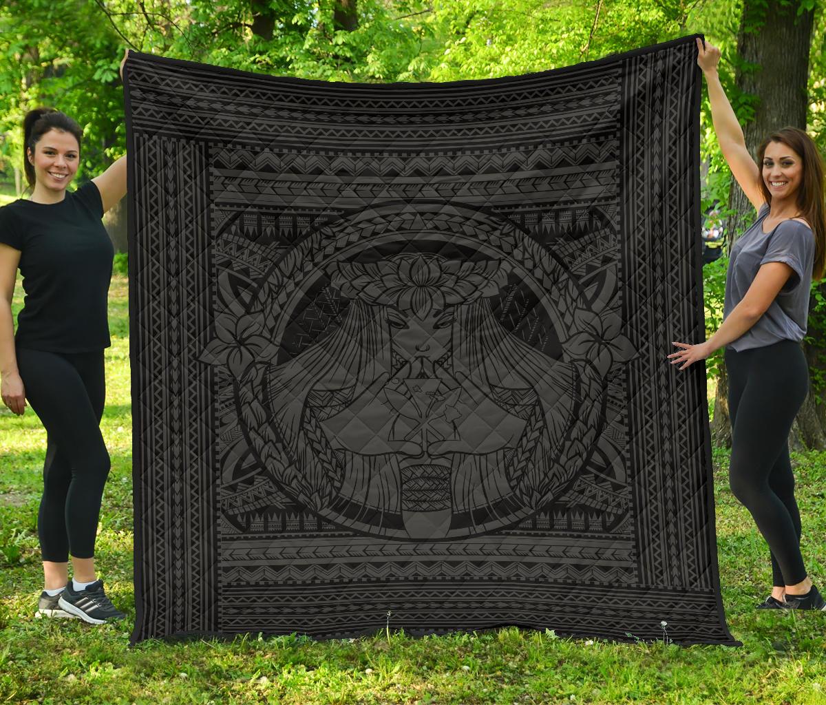 Hawaii Polynesian Pele Kanaka Premium Quilt Grey Grey - Polynesian Pride