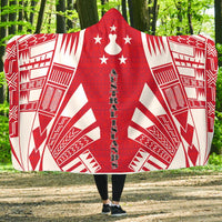 Austral Islands Hooded Blanket - Polynesian Tattoo Flag Hooded Blanket White - Polynesian Pride