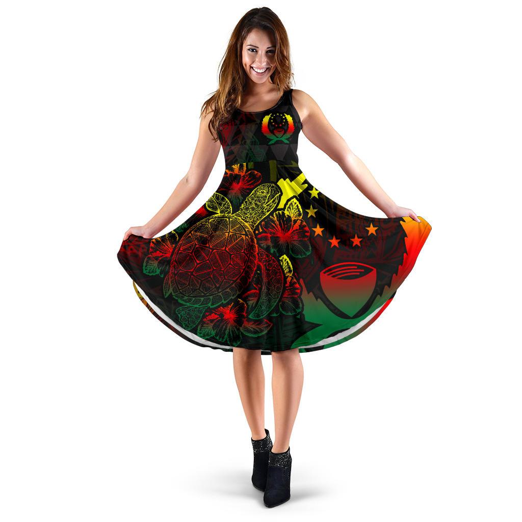 Pohnpei Polynesian Midi Dress - Turtle Hibiscus Reggae Women Reggae - Polynesian Pride