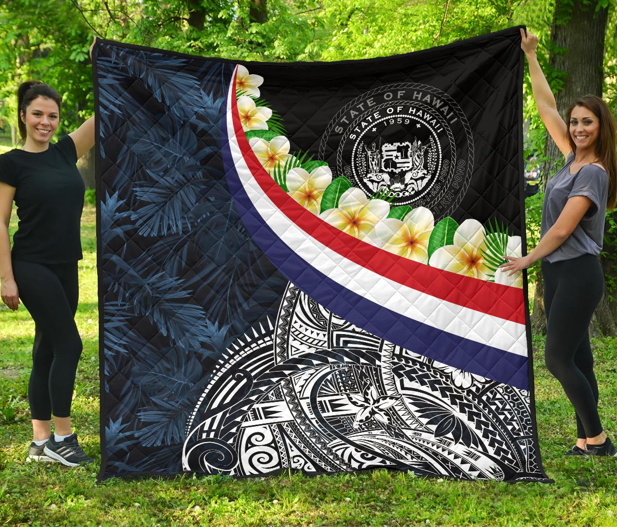 Polynesian Hawaii Premium Quilt - Hawaii Seal With Plumeria Style - Polynesian Pride