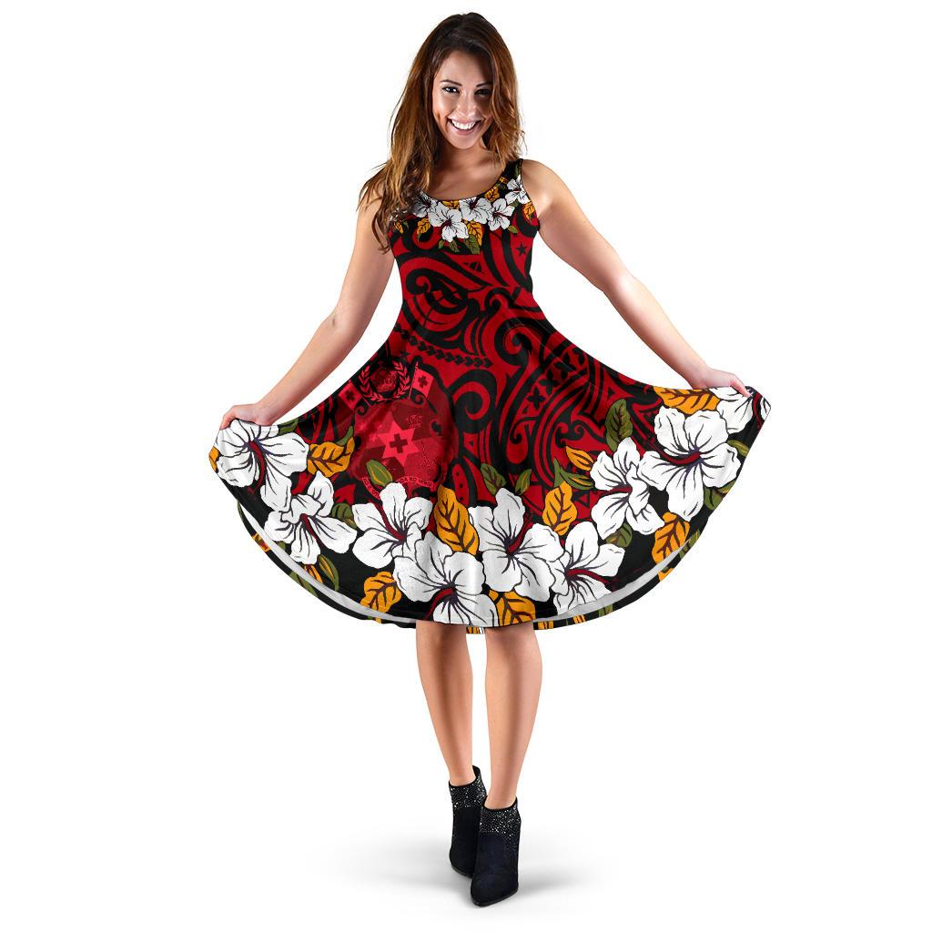 Tonga Midi Dress - Red Hibiscus Women Red - Polynesian Pride