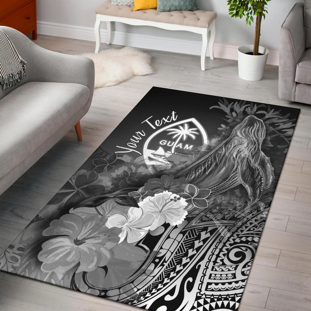 Guam Custom Personalised Area Rug - Humpback Whale with Tropical Flowers (White) White - Polynesian Pride