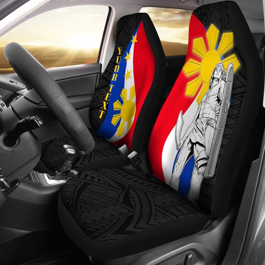 Philippines Custom Personalised Car Seat Covers - King Lapu - Lapu Polynesian Pattern Universal Fit BLACK - Polynesian Pride