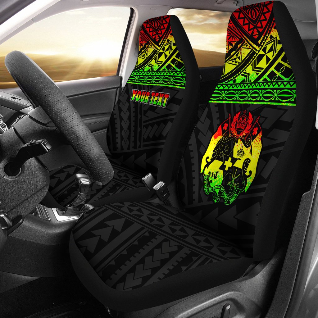 Tonga Custom Personalised Car Seat Covers - Tonga Reggae Coat Of Arms Polynesian Tattoo Universal Fit Reggae - Polynesian Pride