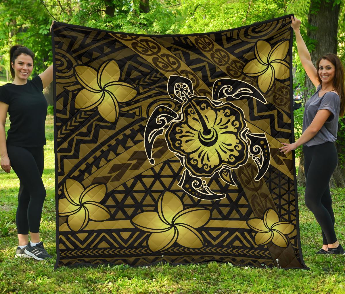 Hawaii Mix Polynesian Turtle Plumeria Premium Quilt - AH - Nick Style - Yellow Yellow - Polynesian Pride