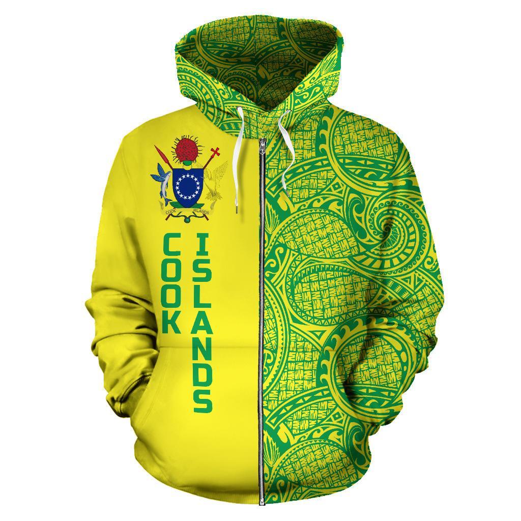 Cook Islands Zip up Hoodie Cook Islands Coat of Arms Polynesian Tattoo Half Style TH0 - Polynesian Pride