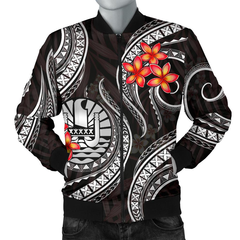 Tahiti Polynesian Men Bomber Jacket - White Plumeria - Polynesian Pride
