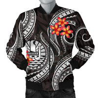 Tahiti Polynesian Men Bomber Jacket - White Plumeria - Polynesian Pride