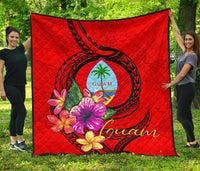 Guam Polynesian Premium Quilt - Floral With Seal Red Red - Polynesian Pride