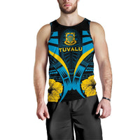 Tuvalu Tattoo Men Tank Top Hibiscus K9 Blue - Polynesian Pride