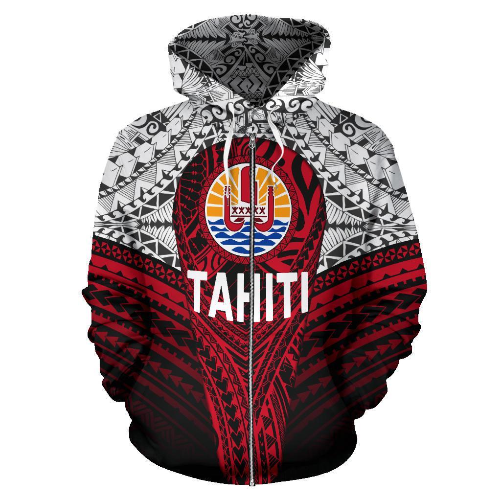 Tahitian Zip up Hoodie Tahiti Flag Polynesian Tattoo - Polynesian Pride