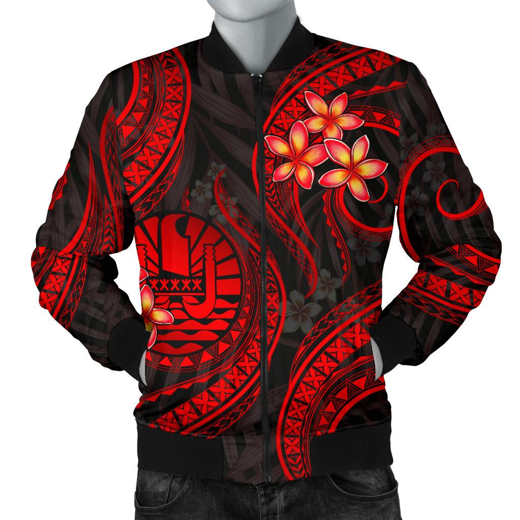 Tahiti Polynesian Men Bomber Jacket - Red Plumeria - Polynesian Pride